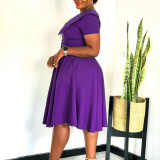 EVE Plus Size Solid Color Short Sleeve Midi Dress GATE-588