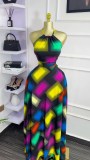 EVE Sleeveless Color Block Print Maxi Dress GXIN-8847