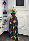 EVE Sleeveless Color Block Print Maxi Dress GXIN-8847