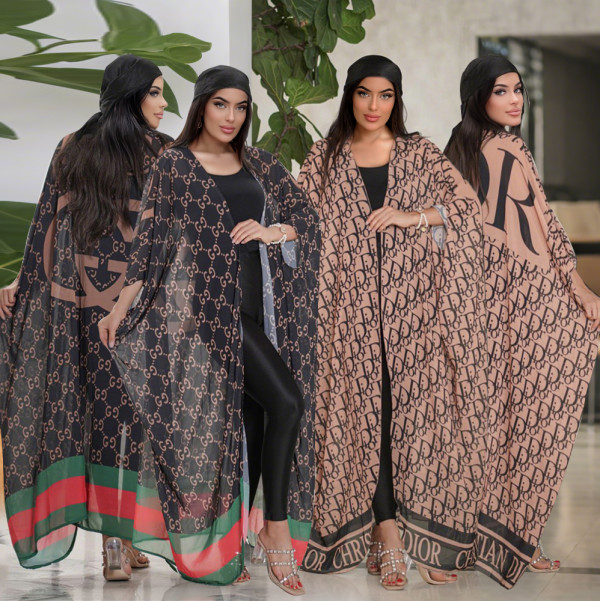 VIP1 Printed See-through Chiffon Long Jacket QKYF-71603