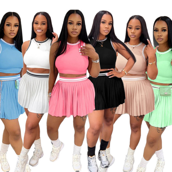 EVE Sleeveless Tank Top Pleated Skirt 2 Piece Set SFY-2806