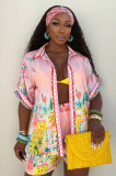 EVE Casual Printed Wrap Chest Shirt Shorts Three Piece Set GDIM-2527