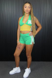 EVE Color Block Print Halterneck Shorts Suit GBGF-8831