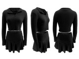 EVE Solid Color Zipper Ruffles Two Piece Skirts Set QYMF-3086
