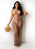 EVE Solid Knitted Halter Hollow Out Maxi Dress TR-1150