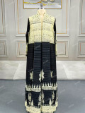 EVE Pleated Long Sleeve Print Long Coat GZRF-602