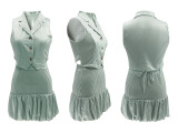 EVE Striped Single Breasted Vest Pod Half Skirt Set QYMF-3081