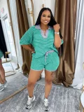 EVE V Neck Stripe Knits Tops Shorts Suit QYMF-3090