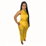EVE Solid Knitted Halter Hollow Out Maxi Dress TR-1150