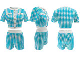 EVE Short Sleeve Print Tight  Two Piece Skirts Set QYMF-3076