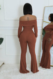 EVE Solid Color Off Shoulder Long Sleeve Pants Suit QYMF-3246