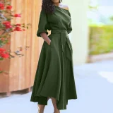 EVE Solid Color Half Sleeve Maxi Dress QYMF-3236