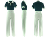 EVE Color Block Short Sleeve Top Pants Suit QYMF-3148