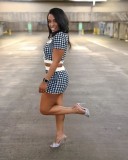 EVE Short Sleeve Print Tight  Two Piece Skirts Set QYMF-3076
