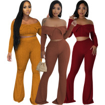 EVE Solid Color Off Shoulder Long Sleeve Pants Suit QYMF-3246