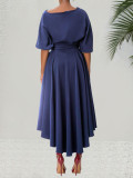 EVE Solid Color Half Sleeve Maxi Dress QYMF-3236