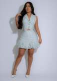 EVE Striped Single Breasted Vest Pod Half Skirt Set QYMF-3081