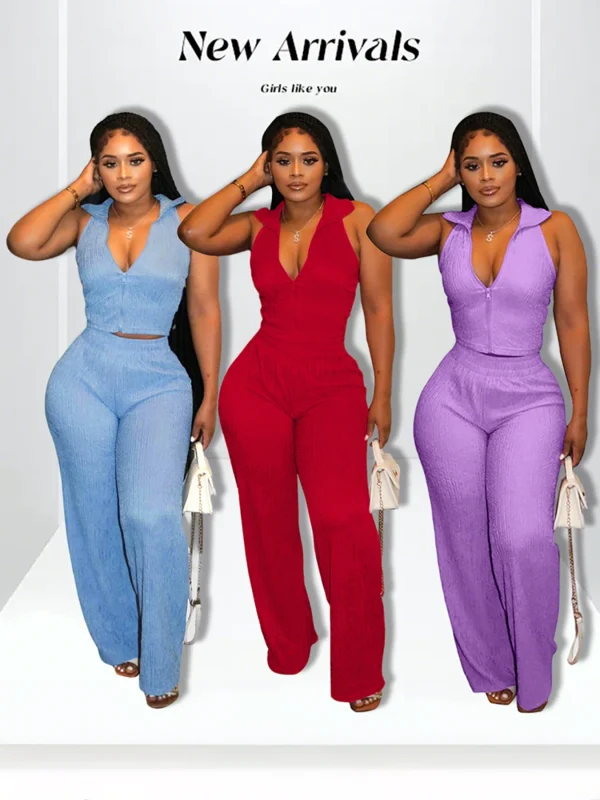 EVE Sleeveless Zipper Tops Two Piece Pants Set QYMF-3084