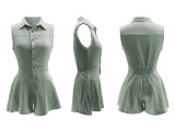 EVE Sleeveless Lapel Ruffles Solid Romper QYMF-3077
