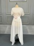 EVE Solid Color Irregular Long Skirt Two Piece Set GZRF-77078
