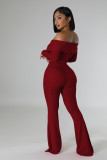 EVE Solid Color Off Shoulder Long Sleeve Pants Suit QYMF-3246