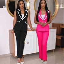 EVE Lapel Sleeveless Two Piece Pants Suit QYMF-3250