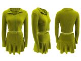 EVE Solid Color Zipper Ruffles Two Piece Skirts Set QYMF-3086