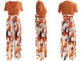 EVE Solid Color Tops And Print Loose Pants Set QYMF-3155