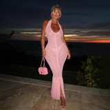 EVE Solid Color Mesh Knits Beach Dress DLSF-W25D65483