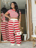 EVE Stripe O Neck T Shirt Loose Pants Suit QYMF-3072