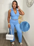 EVE Sleeveless Zipper Tops Two Piece Pants Set QYMF-3084