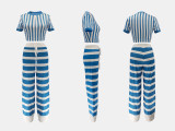EVE Stripe O Neck T Shirt Loose Pants Suit QYMF-3072