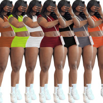 EVE Solid Color Tight Two Piece Shorts Set QYMF-3153