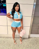 EVE Short Sleeve Print Tight  Two Piece Skirts Set QYMF-3076