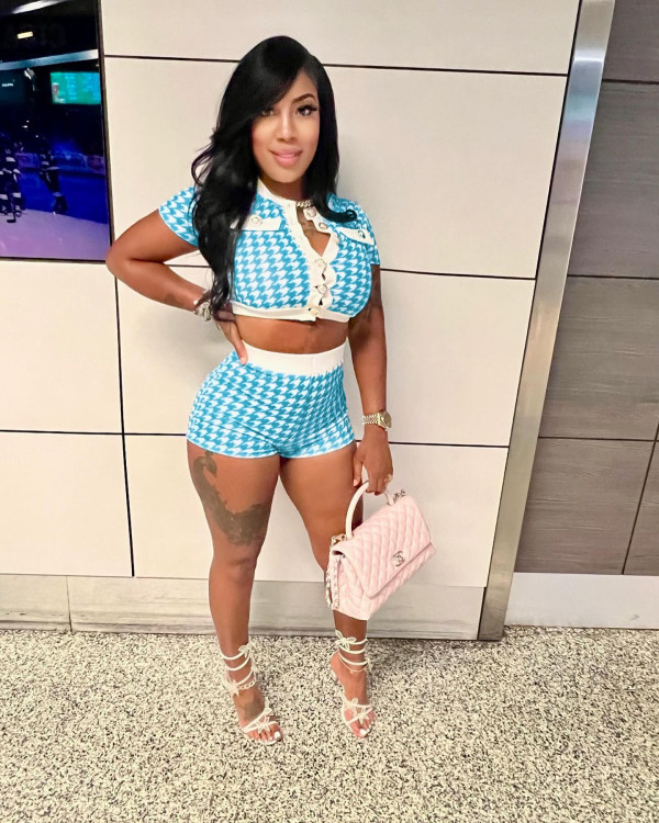 EVE Short Sleeve Print Tight  Two Piece Skirts Set QYMF-3076