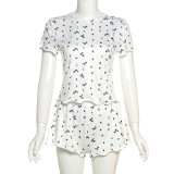 EVE Print Short Sleeve Pajama Shorts Two Piece Set GSLF-K25S72318