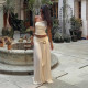 EVE Solid Color Slash Shoulder Two Piece Skirts Set GSLF-K25S73038