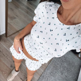 EVE Print Short Sleeve Pajama Shorts Two Piece Set GSLF-K25S72318