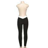 EVE Contrast Color Backless Tight Jumpsuit GSLF-K25Q73474