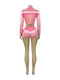 EVE Contrast Color Long Sleeve+Wrap Chest+Short 3 Piece Set CH-25032