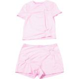 EVE Love Hollow Out Solid Color Two Piece Shorts Set GSLF-K25S69015