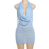 EVE V Neck Backless Knits Mini Dress GSLF-W24D65866