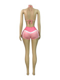EVE Contrast Color Long Sleeve+Wrap Chest+Short 3 Piece Set CH-25032