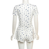 EVE Print Short Sleeve Pajama Shorts Two Piece Set GSLF-K25S72318
