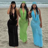 EVE Deep V Stacked Neck Sexy Long Skirt 3 Piece Set GSLF-K25S69717