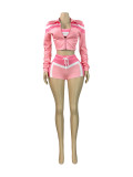 EVE Contrast Color Long Sleeve+Wrap Chest+Short 3 Piece Set CH-25032