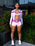 EVE Contrast Color Long Sleeve+Wrap Chest+Short 3 Piece Set CH-25032
