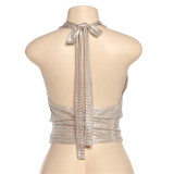 EVE Tie Up Backless Deep V Neck Tops GSLF-K25L67984