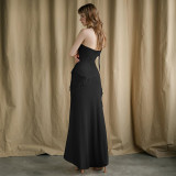 EVE Solid Color Halterneck Tie Up Split Maxi Dress GSLF-K24D64466