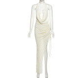 EVE Halterneck Backless Drawstring Split Maxi Dress XEF-K25D73649